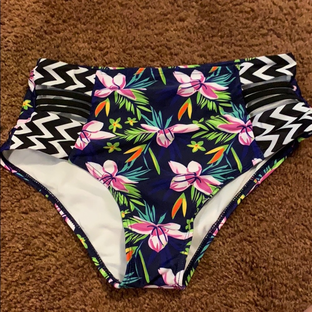 Floral high rise bathing suit bottoms